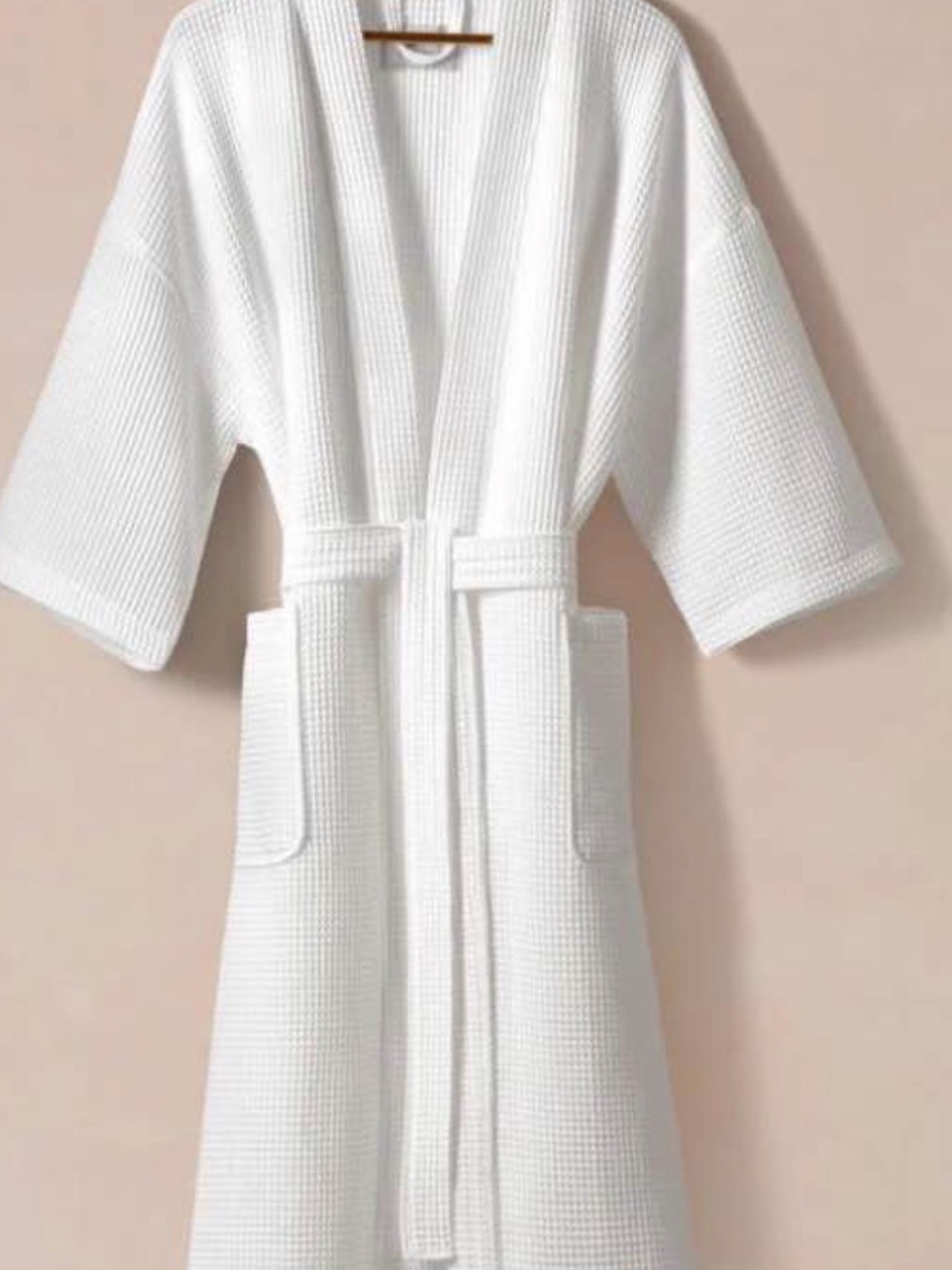 White Waffle Kimono Bath Robe with Pockets